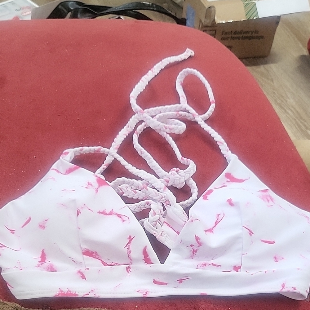 Pink and White Braided Bikini Top